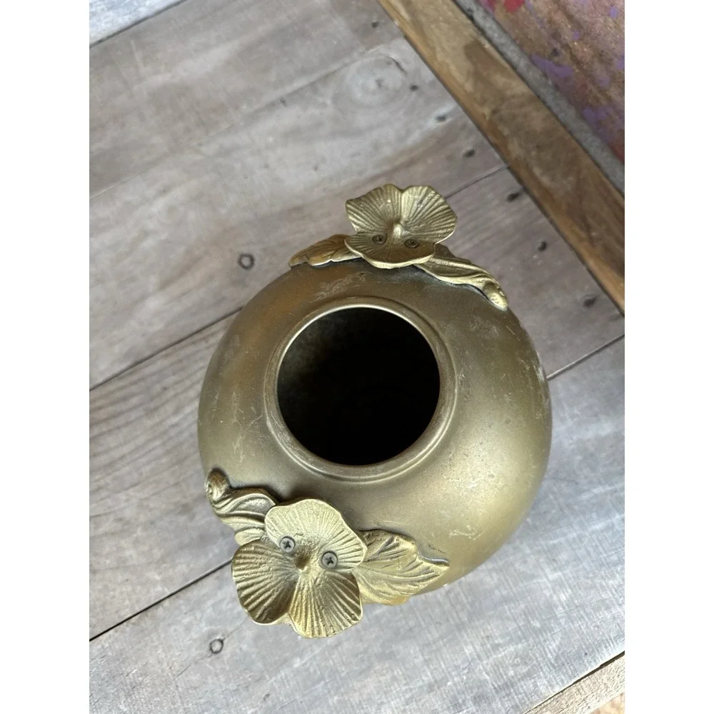 Brass Bowl Pot Vase‎ Art Deco Nouveau Style Vintage Floral Lillipad Handles